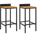 Lot de 2 tabourets de bar?chaise de bar noir r�sine tress�e et bois d'acacia cfw270586