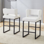 Lot de 2 tabourets de bar avec coussin, pieds en m�tal noirs, blanc