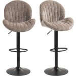 Homcom - lot de 2 tabourets de bar design coquillage pivotants rglables acier noir tissu chenille marron ...