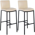 Lot de 2 tabourets de bar design �pur� et contemporain en pvc cr�me cadre � quatre pieds en m�tal noir ...
