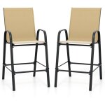 Lot de 2 tabourets de bar ext�rieurs en tissu avec accoudoirs, repose - pieds, si�ge agrandi & cadre ...