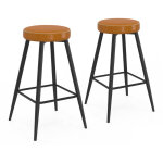 Lot de 2 tabourets de bar isaure avec assise effet cuir marron et pieds en m�tal noir