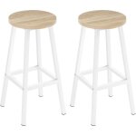 Lot de 2 tabourets de bar klihome - si�ge rond en bois d'ing�nierie - structure m�tallique - tabouret ...