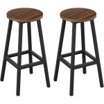Lot de 2 tabourets de bar klihome si�ge rond en bois d'ing�nierie - structure m�tallique - tabouret fixe ...
