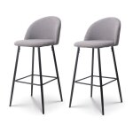Lot de 2 tabourets de bar lili gris rembourrs et pieds en mtal noir - hauteur 65 cm