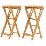 Lot de 2 tabourets de bar pliants en bambou tabouret haut chaise bar bistro avec repose - pieds poignes ...