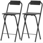 Homcom - lot de 2 tabourets de bar pliants avec dossier et repose - pieds acier noir effet bois noir Homcom - lot de 2 tabourets de bar pliants avec dossier et repose - pieds acier noir effet bois noir