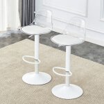Lot de 2 tabourets de bar r�glables 40, 5x40, 5x82 - 104cm, dossier transparent, pieds m�tal blanc, rotation ...