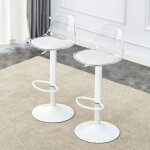 Lot de 2 tabourets de bar r�glable hauteur, pivotants 360�, dossier transparent, pieds en m�tal, blanc ...