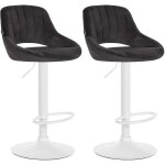 Lot de 2 tabourets de bar r�glables en velours noir dossier ajour� et pied m�tal blanc 100006144