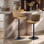 Lot de 2 tabouret de bar ? rembourr�s en velours, pivotants � 360�, pieds en m�tal, hauteur r�glable, ...