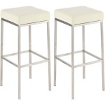 Lot de 2 tabourets de bar avec repose - pieds design hauteur 80 cm simple assise en pvc crme support ...