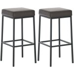 Lot de 2 tabourets de bar avec repose - pieds design simple hauteur 80 cm assise en pvc marron support ...