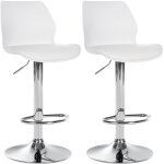 Lot de 2 tabourets de bar avec repose - pieds hauteur r�glable pivotant en pvc et plastique blanc et ...