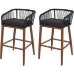 Lot de 2 tabourets de bar rope hhg - 110, coussins d'extérieur en corde tressée métal aspect bois, anthracite, ... Lot de 2 tabourets de bar rope hhg - 110, coussins d'extérieur en corde tressée métal aspect bois, anthracite, ...