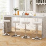 Lot de 2 tabourets de bar sans dossier en cuir pu avec hauteur r�glable si�ge rembourr� pivotant repose ...