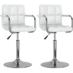 Lot de 2 tabourets de bar si�ge pivotant hauteur r�glable accoudoirs en pvc blanc dec025194