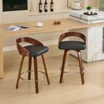 Lot de 2 tabourets de bar - structure m�tallique, assise molletonn�e et finition bois - design mid - ...