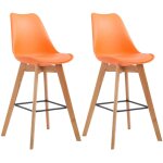 Lot de 2 tabourets de bar style scandinave avec assise en plastique et pvc orange et structure en bois ...