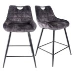 Meubletmoi - lot 2 tabourets bar velours gris anthracite pied m�tal noir - brandy