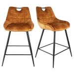Meubletmoi - lot 2 tabourets bar en velours jaune moutarde pied m�tal noir - brandy