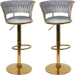 Lot de 2 tabourets de bar, en velours et m�tal, chaises de comptoir r�glable en hauteur et rotatif, gris ...