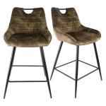 Meubletmoi - lot 2 tabourets bar en velours vert kaki avec pied m�tal noir - brandy