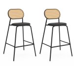 Idmarket - lot de 2 tabourets de bar vintage clotilde en m�tal noir et dossier cannage