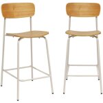 Lot de 2 tabourets de bar vintage contreplaqu� avec placage bois et pieds m�tal l 42. 5 x p 50 x h 94cm ...