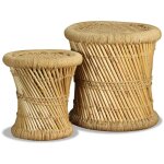 Lot de 2 tabourets, tabourets bas pour salon ou chambre bambou et jute con648516 design in