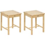 Lot de 2 tabourets boh�me en bois de bambou assise en rotin pe tiss� cuisine salle � manger marron clair ...