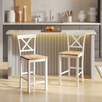 Lot de 2 tabourets et chaises de bar avec dossier, chaise de cuisine et de salle � manger - bois d'h�v�a, ...
