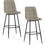 Lot 2 tabourets velours velvette, structure noire, dossier et repose - pieds couleur: beige