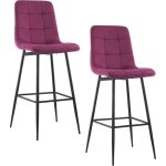 Lot 2 tabourets velours velvette, structure noire, dossier et repose - pieds couleur: bordeaux