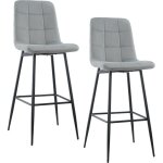 Lot 2 tabourets velours velvette, structure noire, dossier et repose - pieds couleur: gris