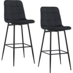 Lot 2 tabourets velours velvette, structure noire, dossier et repose - pieds couleur: noir
