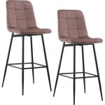 Lot 2 tabourets velours velvette, structure noire, dossier et repose - pieds couleur: rose ancienne