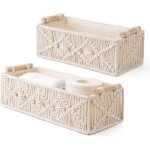 Lot de 2 tiss�s paniers de rangement boho, d�coration, corbeille tress� rectangulaire pour salon, entr�e ...
