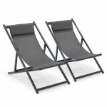 Oviala - lot de 2 transats en aluminium anthracite Oviala - lot de 2 transats en aluminium anthracite