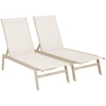 Lot de 2 transats beige. 5 positions. en textil�ne et m�tal. flora. l155 x p59 x h106cm