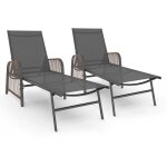 Lot de 2 transats de jardin inclinables rio en acier gris anthracite, cordage effet rotin avec accoudoirs ...