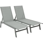 Lot de 2 transats kaki. 5 positions. en textil�ne et m�tal. flora. l155 x p59 x h106cm