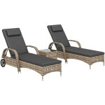 Lot de 2 transats - outsunny - inclinaison r�glable multipositions - accoudoirs roulettes table basse ...