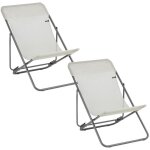 Lot de 2 transats jardin pliants multi - positions - maxi transat - batyline� iso - beige seigle -