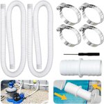 Lot de 2 tuyau piscine, tuyau 32mm blanc, pompe piscine avec 4 pince fixe, pour piscines hors sol, nettoyage ...
