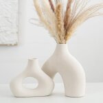 Lot de 2 vases en c�ramique beige - pour d�coration de salon, mariage, d�ner, table, f�te, bureau et ...