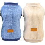 Lot de 2 v�tements pour chiens, pull en peluche doux et chaud pour chiots et chats (bleu + kaki)