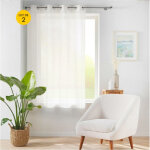 Lot de 2 voilages petite hauteur � ?illets 140 x 180 cm ? voile tiss� �ole naturel