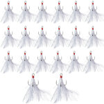 Lot de 20 leurres de p�che � plumes, hame�ons triples, accessoires de p�che, hame�ons � trois griffes ...