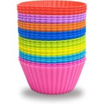 Lot de 24 moules  muffins en silicone rutilisables, antiadhsifs, parfaits pour les cupcakes et les ...